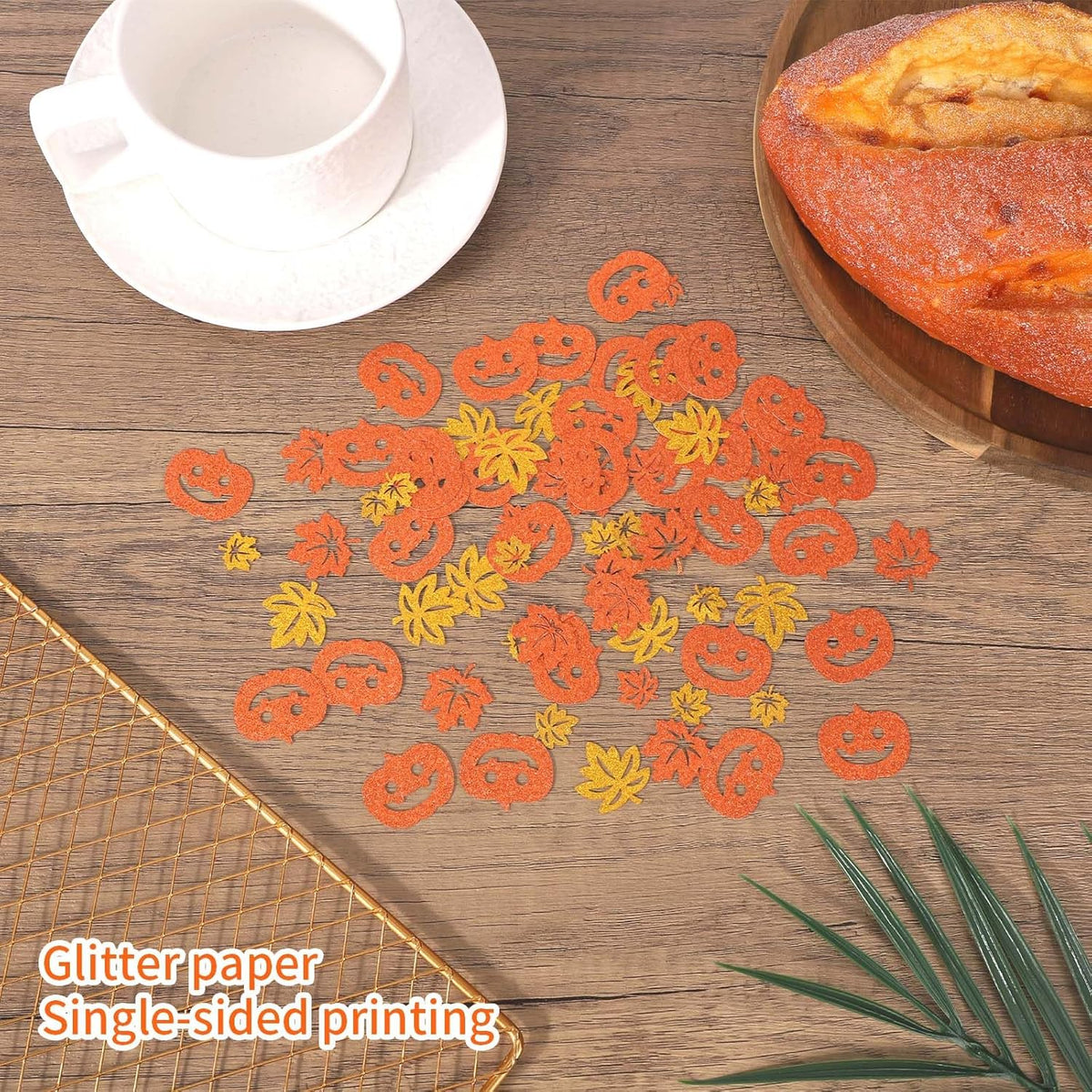 300pcs Fall Glitter Confetti, Autumn Maple Leaf Pumpkin Table Scatter for Thanksgiving Party
