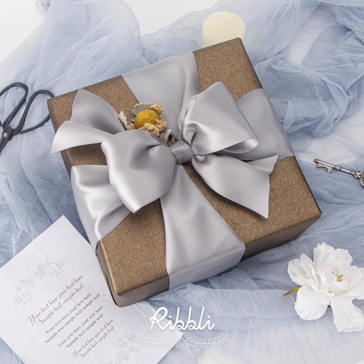 Ribbli Silver Double Faced Satin Ribbon, 3” x Continuous 10 Yards,Use for Bows Bouquet,Gift