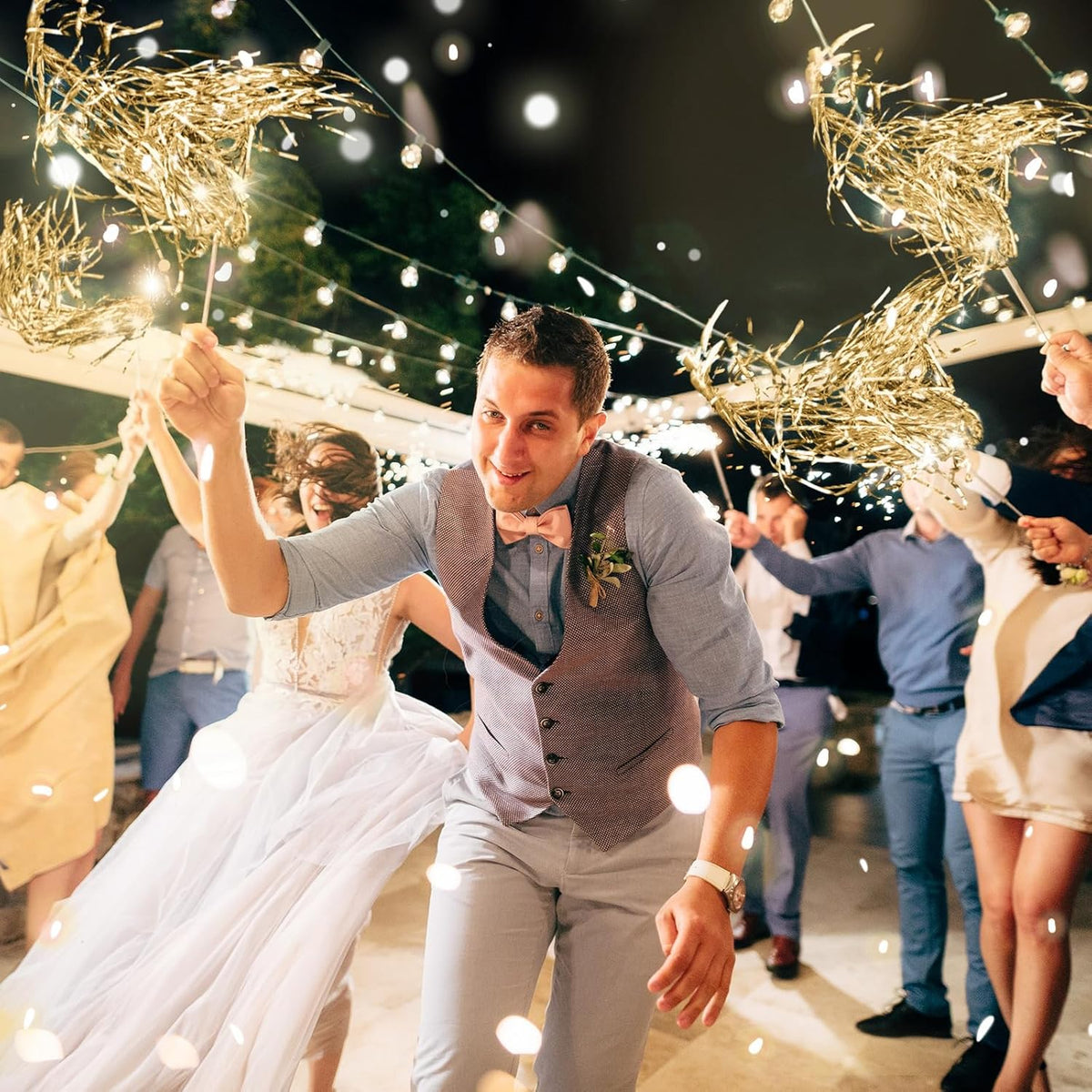 100 Pcs Lighted Wedding Wands LED Tinsel Wands Light up Streamers Sparklers for Wedding Send Off