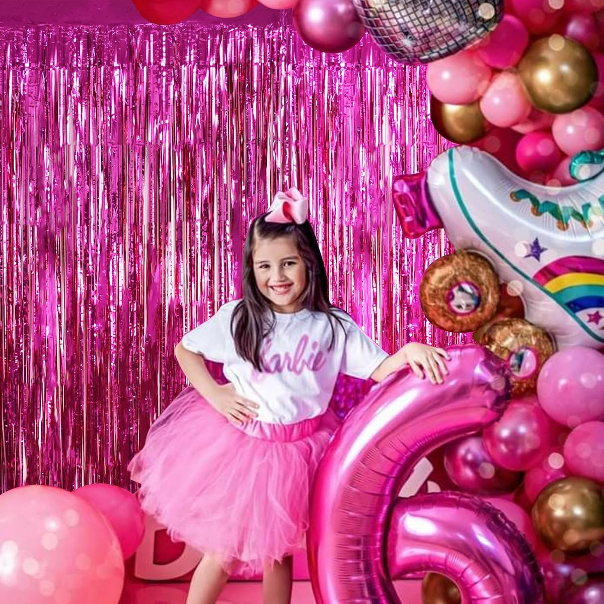 BEISHIDA 2 Pcs Hot Pink Backdrop Pink Door Streamers Tinsel Curtains Streamers Party Decoration