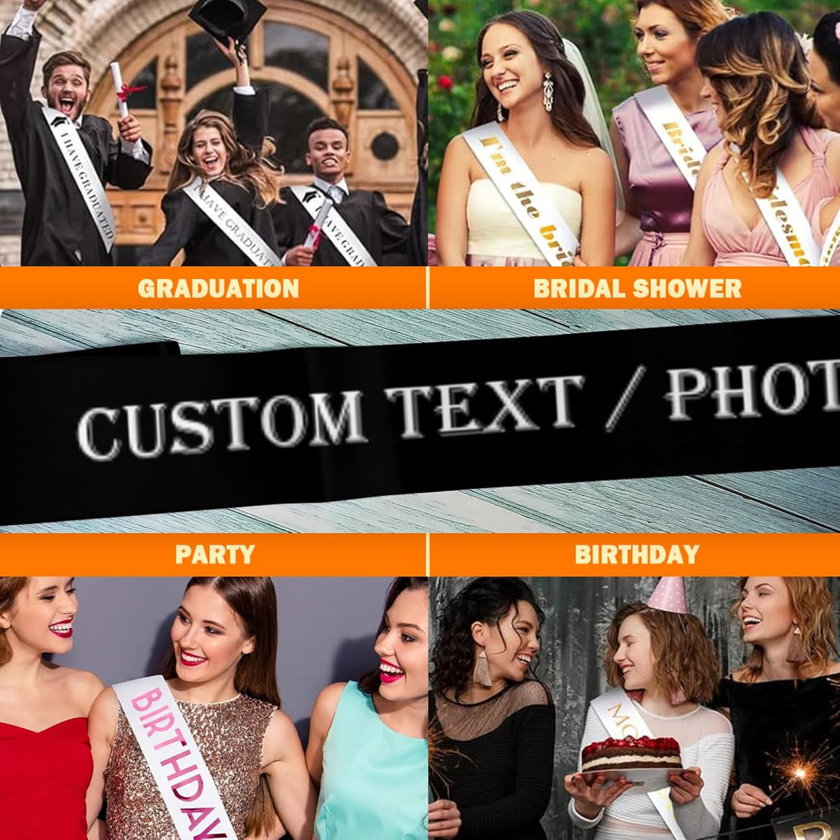 Custom Sash,Personalized Birthday Sash with Text Photo,Customized Bachelorette Sash Quote Sash