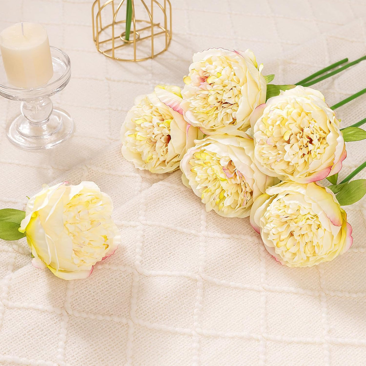 U'Artlines 20 Heads Artificial Peony Silk Flower Leaf Home Office Wedding Party Festival Bar Decor