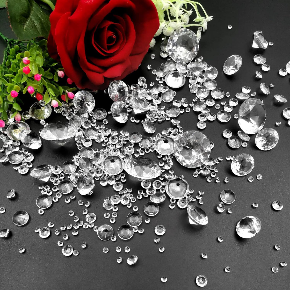 1000 pcs Acrylic Diamond Gems, Clear Acrylic Diamonds Decorations Faux Diamonds Table Scattering