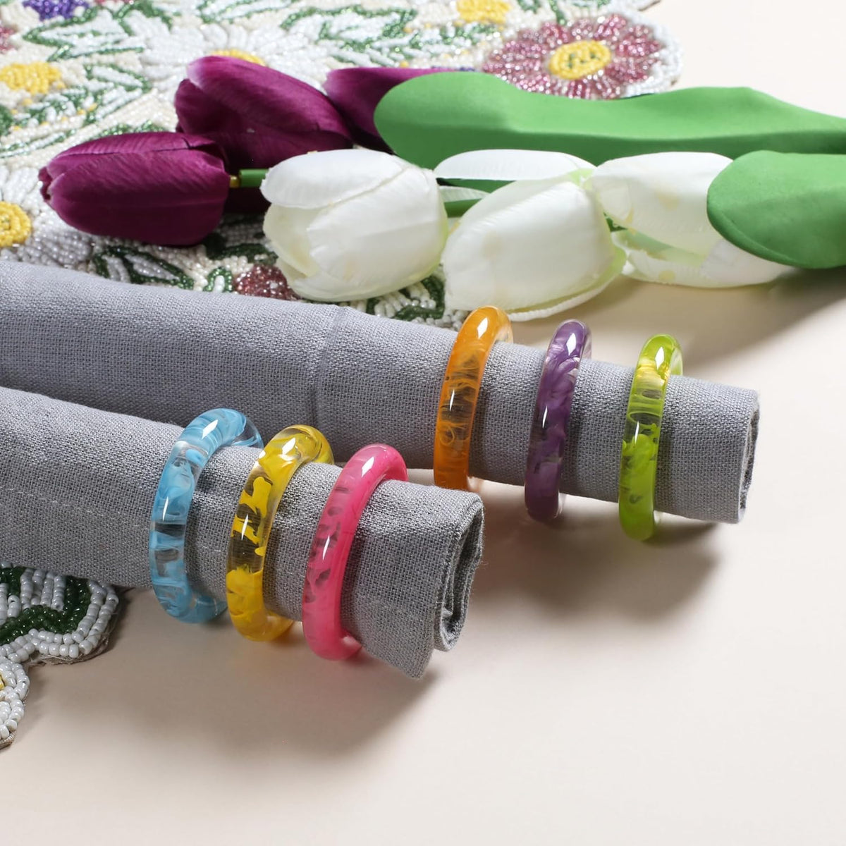 Napkin Rings Set of 12 - Epoxy Resin Napkin Holder Cuffs for Dinner Table Décor - Farmhouse Modern