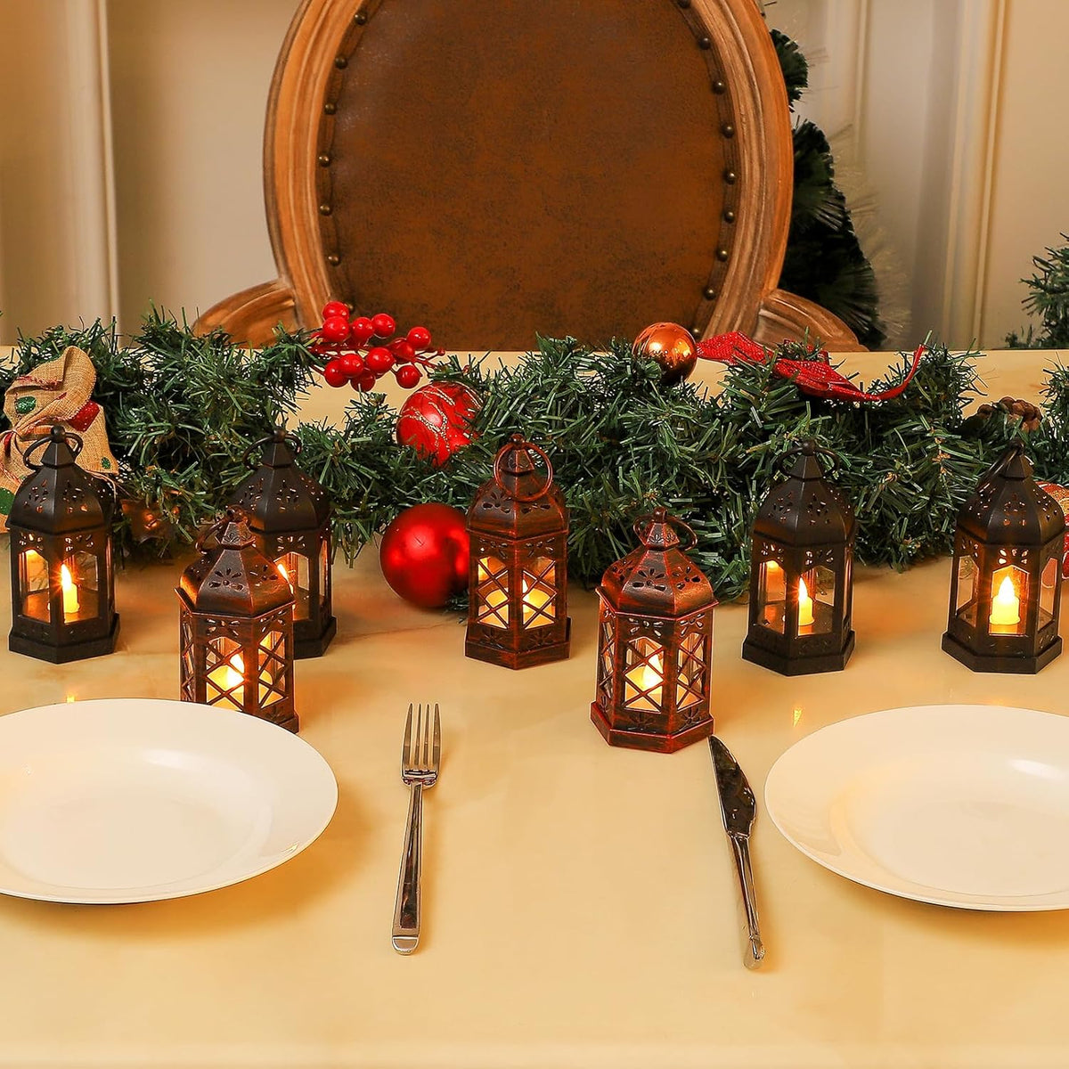 LLQ 8Pack Mini Lantern Decorative for Halloween Christmas & Wedding, Small Vintage Moroccan Lantern