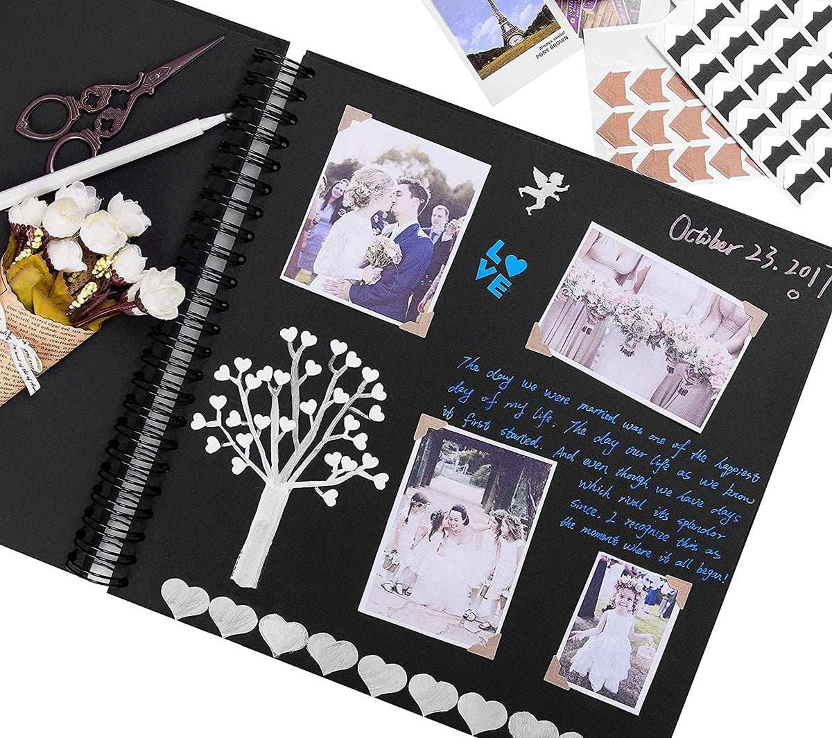 INNOCHEER Photo Album - Self Adhesive 80 Black Pages, Large Scrapbook Wedding Guest Book for DIY