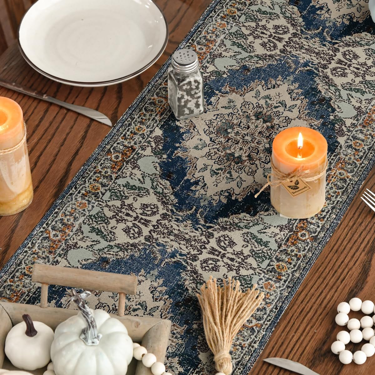 Artoid Mode Boho Bohemia Style Black Table Runner, Country Rustic Farmhouse Magical Fall Kitchen