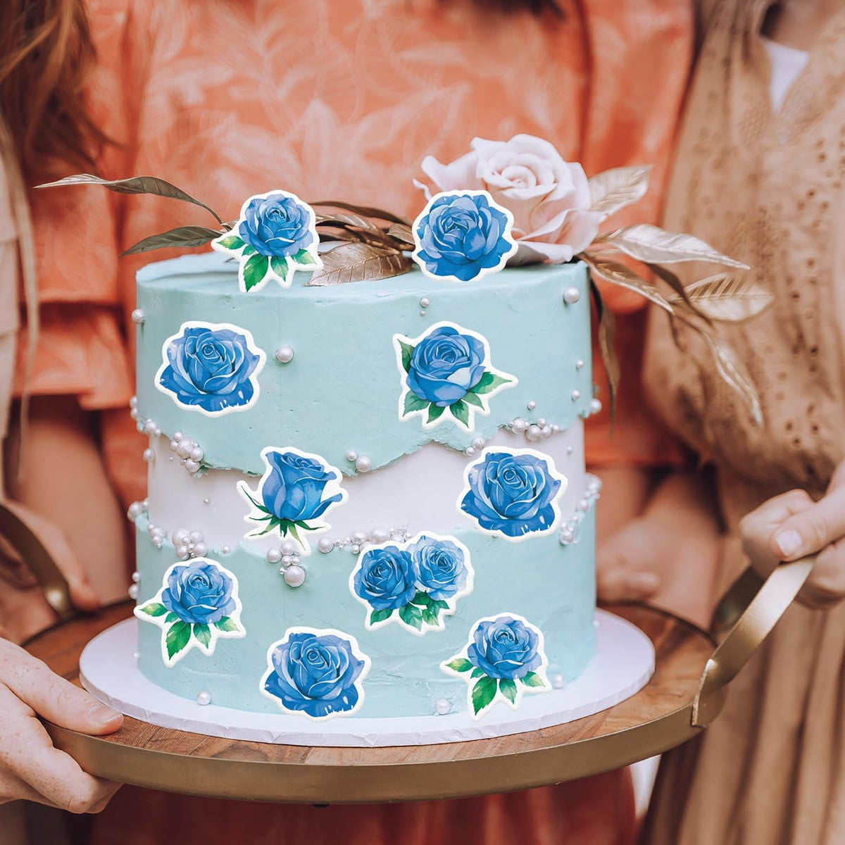48PCS Edible Rose Flower Cupcake Toppers Wafer Paper Roses Decorations Flower Birthday Party