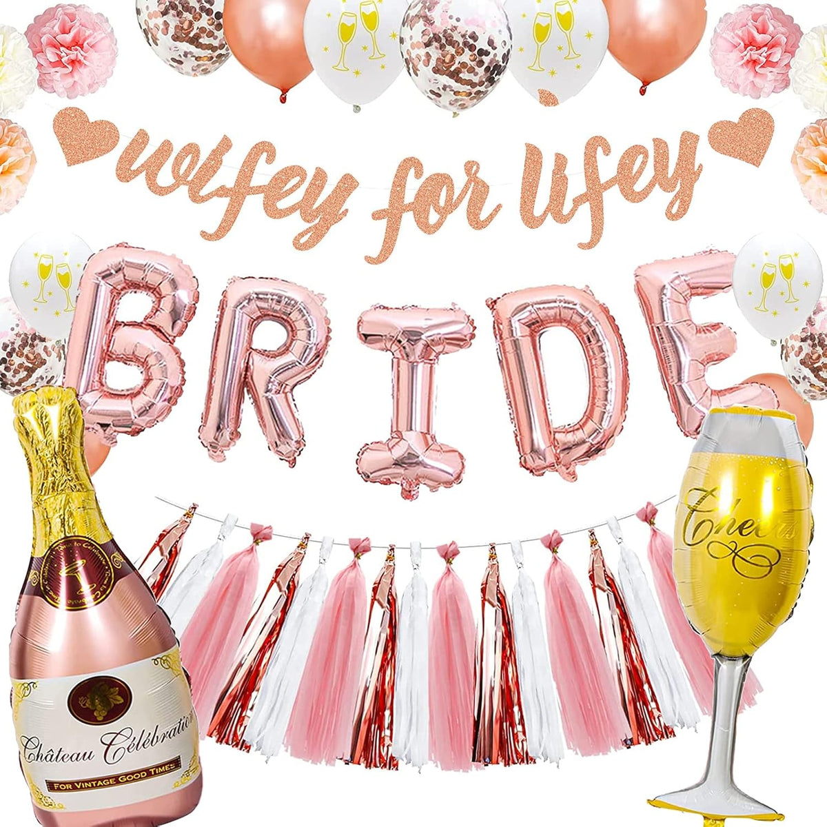 Rose Gold Bachelorette Party Decorations Bridal Shower Decoration Kit with Wifey for Lifey
