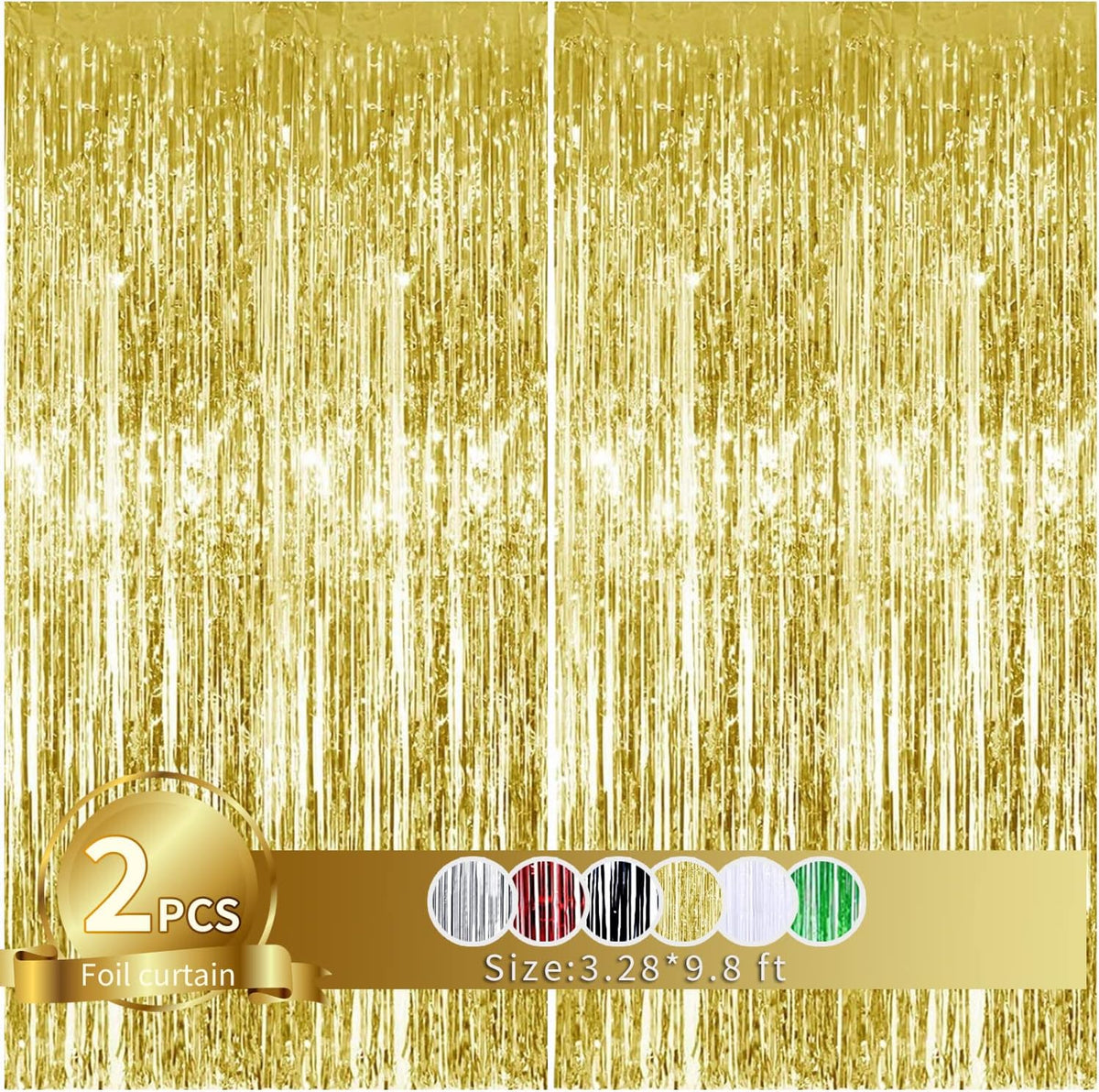TONIFUL 2Pcs Gold Metallic Tinsel Foil Fringe Curtains,Gold Photo Booth Backdrop Streamer Curtain