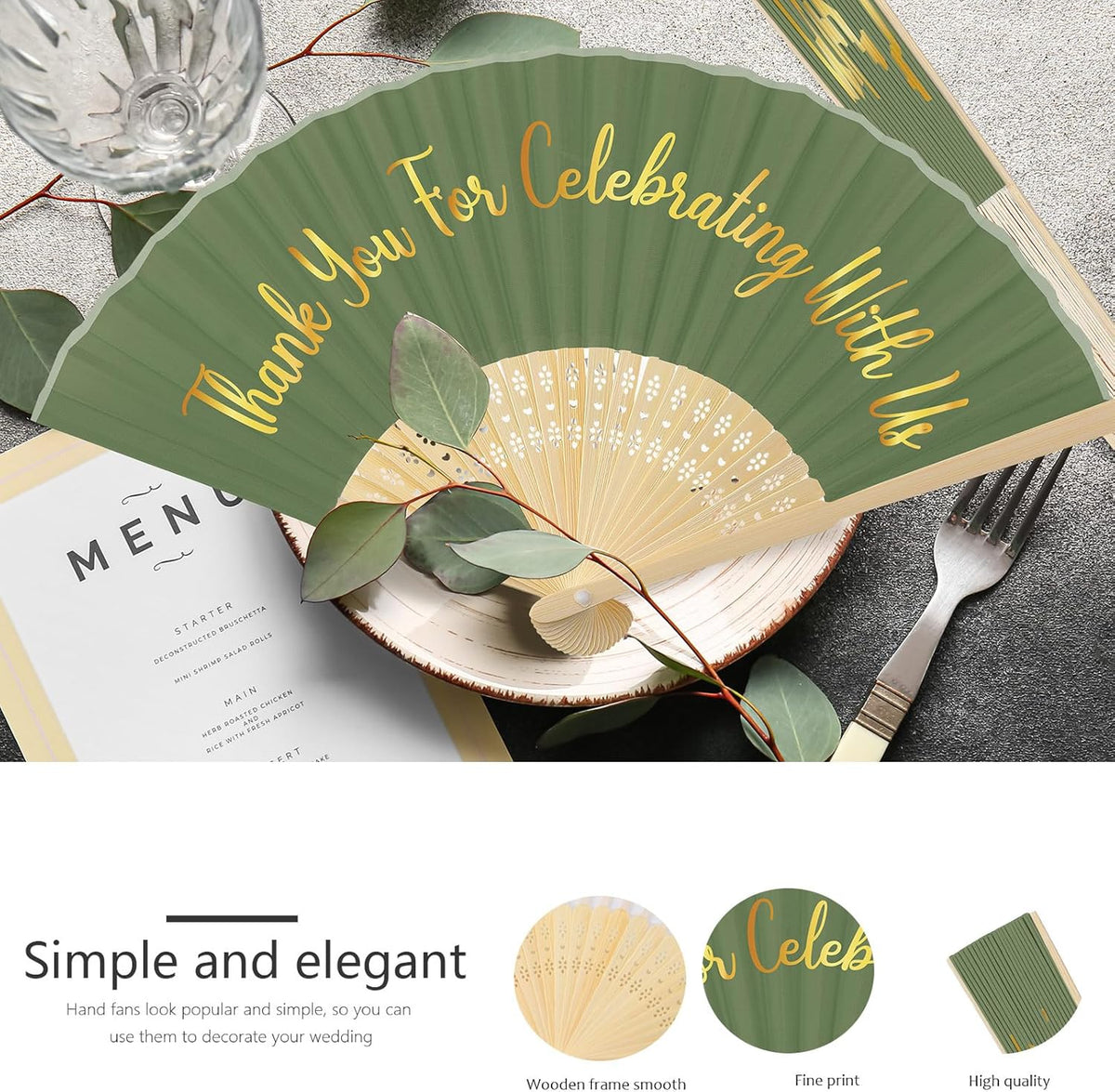 Jetec 50 Pcs Wedding Fans for Guests Bulk Silk Hand Fans Handheld Folded Thank You for Celebrating