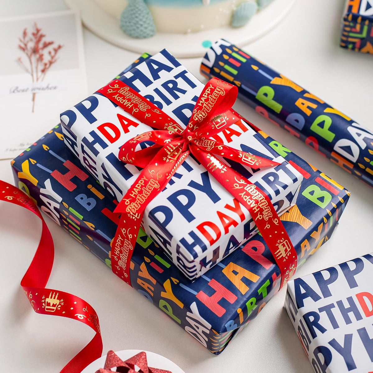 Yarcony Reversible Birthday Wrapping Paper Roll - 17 Inch X 33 Ft(46.8 Sq.Ft.Ttl) - Creative