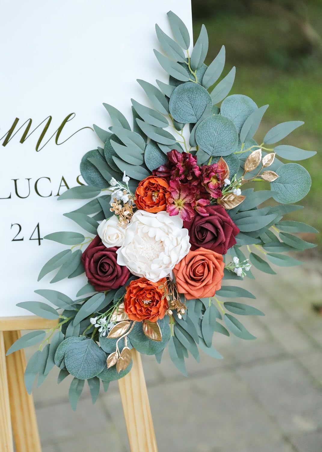 Artificial Burnt Orange Wedding Arch Flowers Swags (Set of 2) for Welcome Signs Floral and Wedding