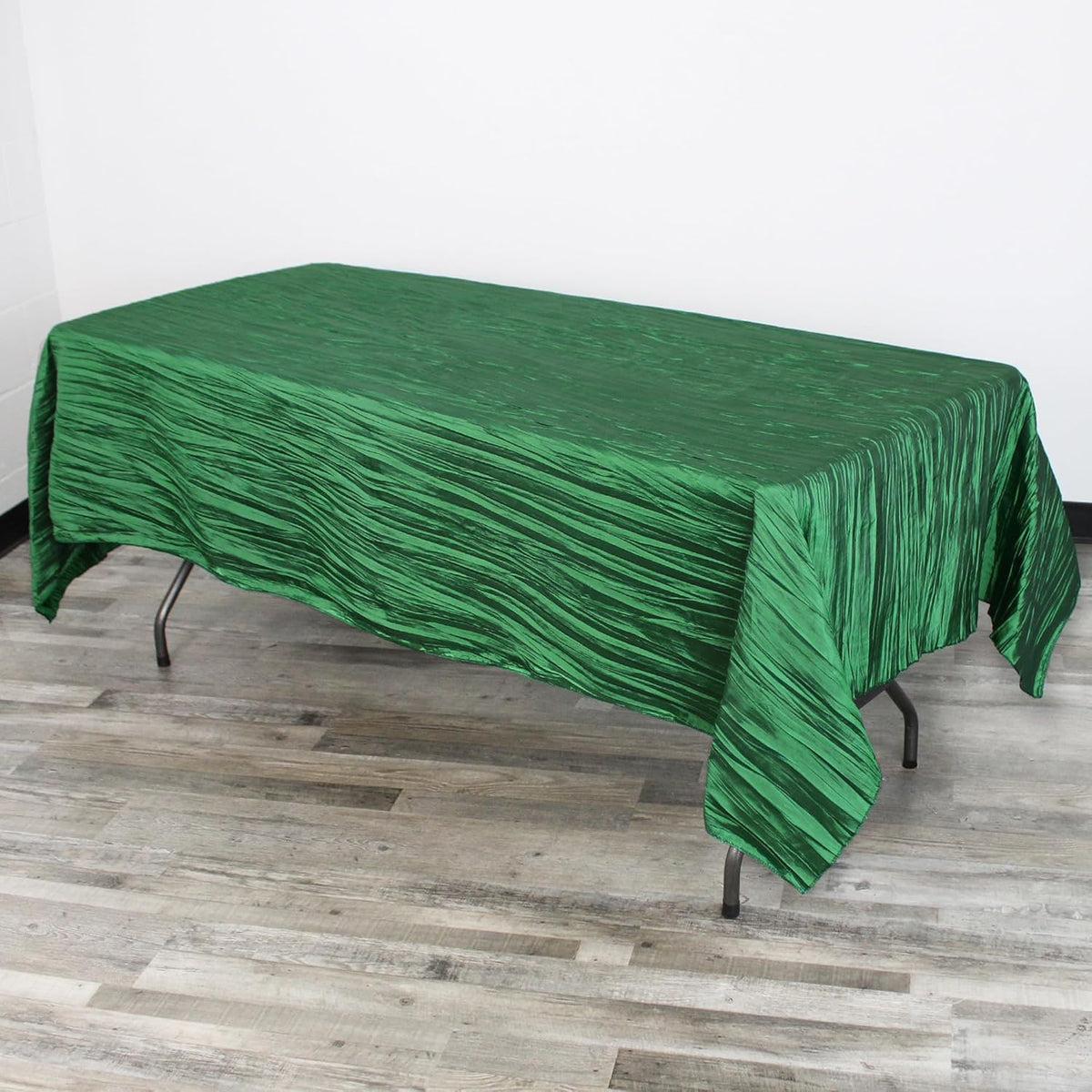 YOUR CHAIR COVERS - 60 x 102 inch Rectangular Crinkle Taffeta Tablecloth - Hunter Green, Rectangle