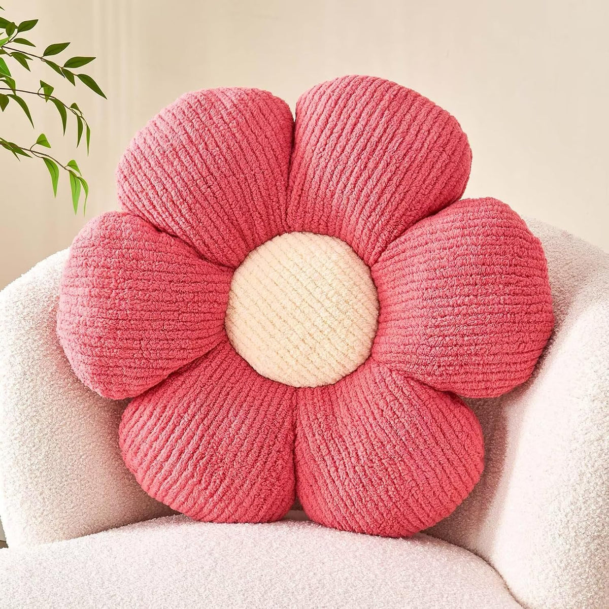 Flower Throw Pillow, Soft Peach Pink 19.6" Shaped Floor Pillow for Home Decor, Cute Aesthetic Plush