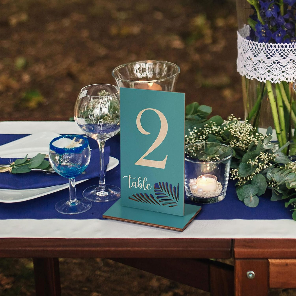 Wooden Table Numbers 1-15,3.2x5.8 Inch Double Sided Rustic Blue Wedding Table Number Signs with