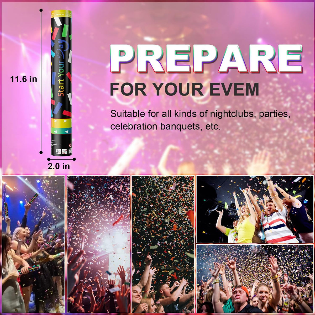 Confetti Cannons, 15 Inch+Longer Confetti Shooters Party Poppers, WORKKEEP Confetti Popper Air
