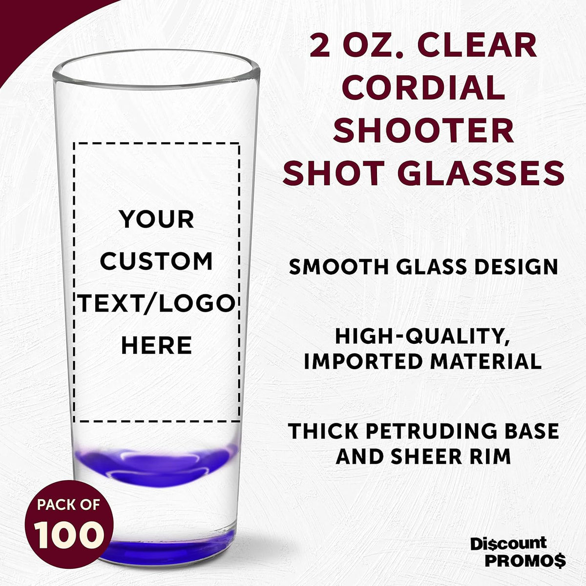 Custom Cordial Shooter Shot Glasses 2 oz. Set of 100, Personalized Bulk Pack - Great for Birthdays