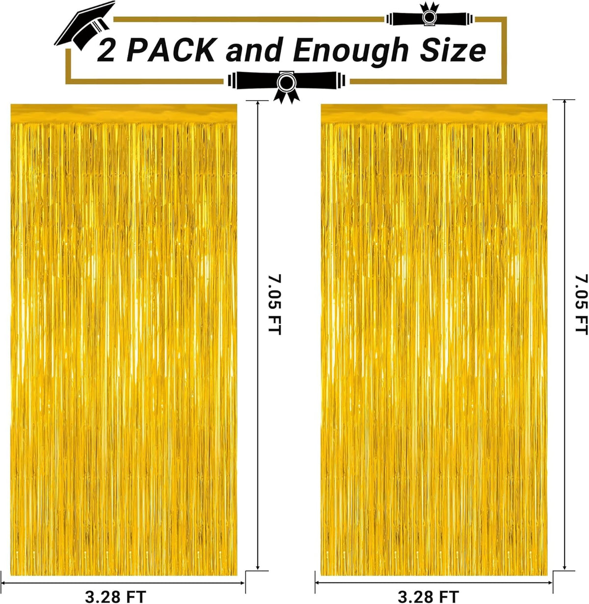 2 Pack Gold Tinsel Backdrop, 3.28 FT x 7.05 FT Metallic Fringe Curtain, Gold Color Graduation