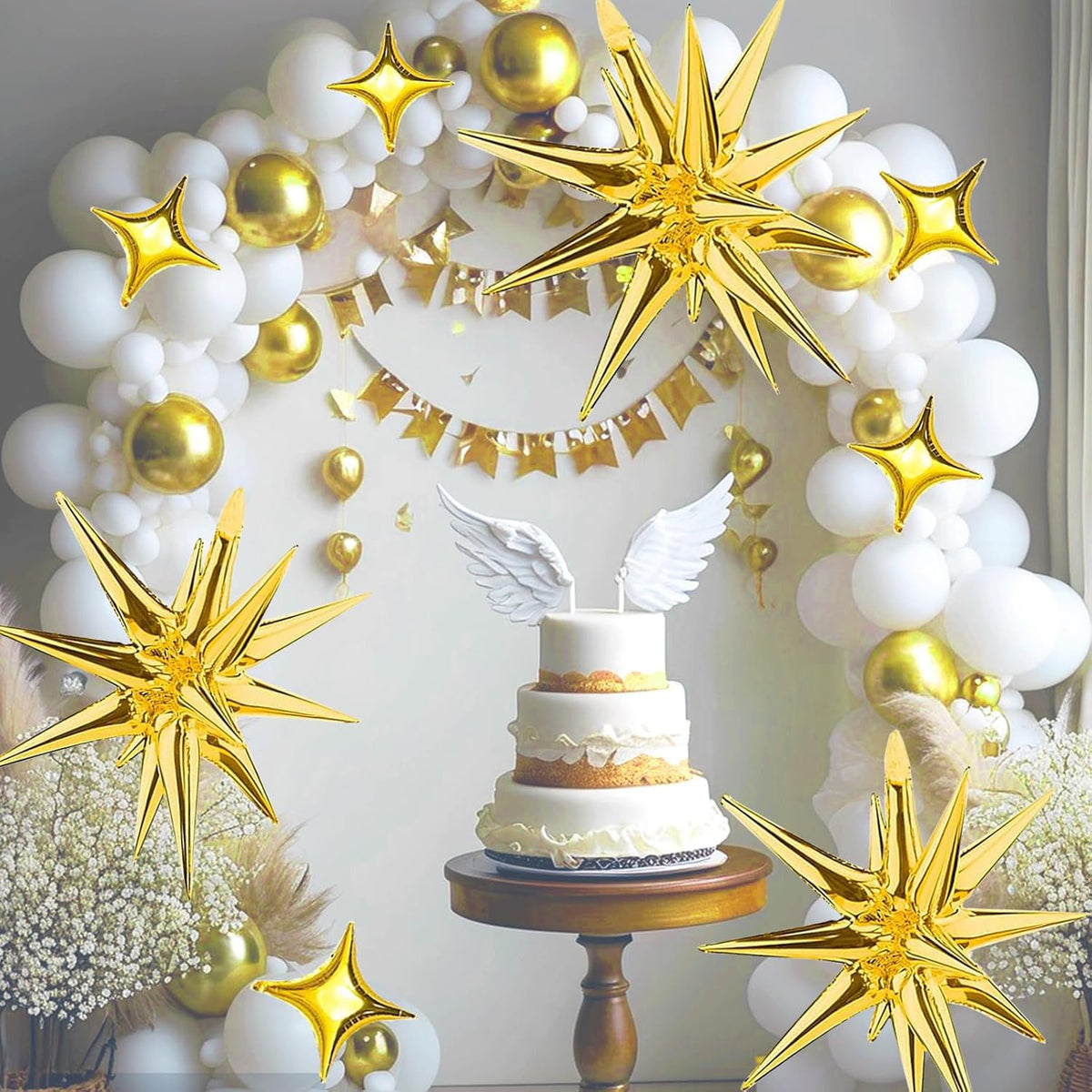 6 Pcs 22" & 10 Pcs 10" Star Foil Balloons - Gold, 12 Point & 4 Point Star Balloons for Party