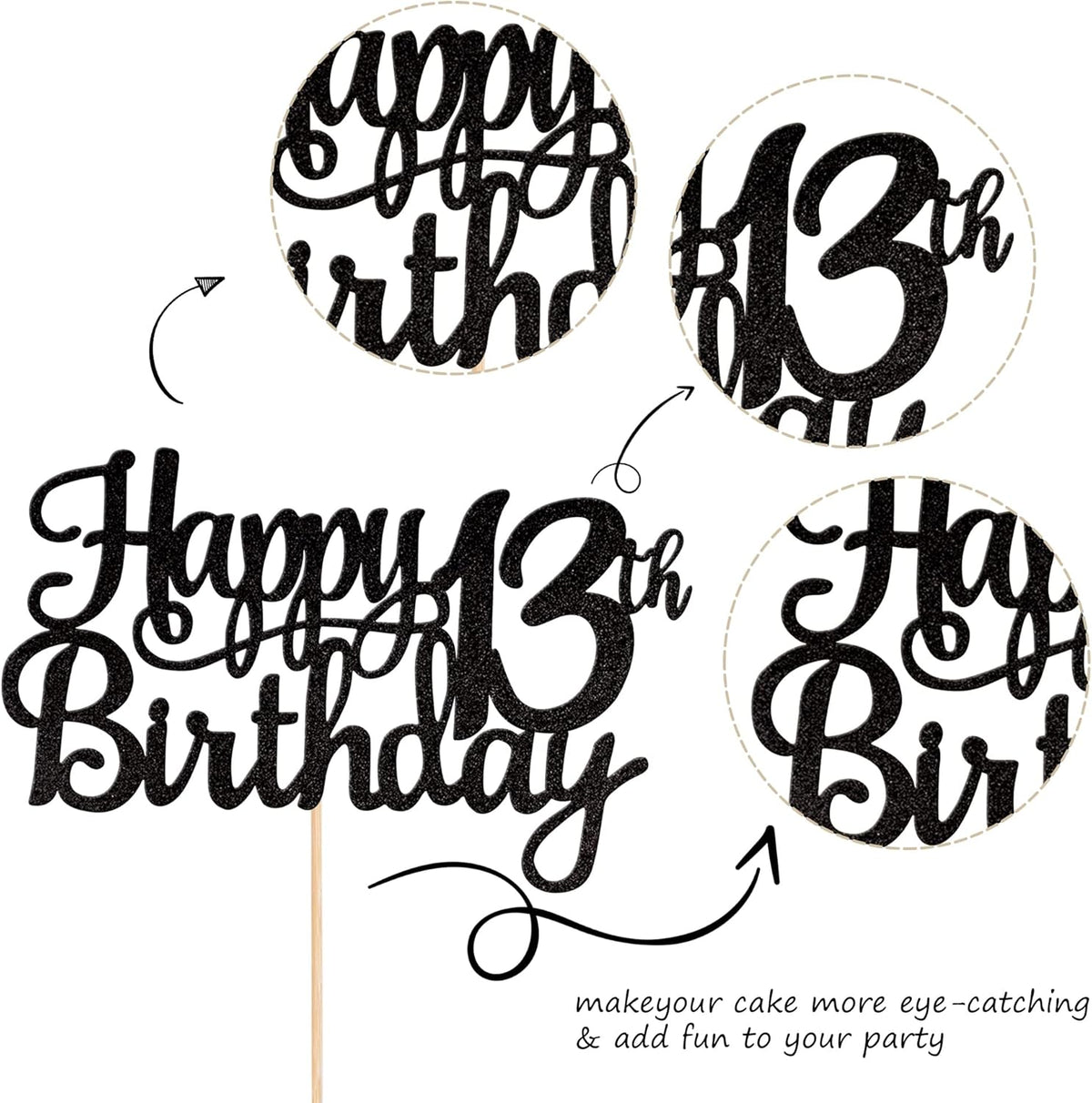 1 PCS Happy 13th Birthday Cake Topper Glitter Cheers to 13 Years Birthday Cake Pick Official