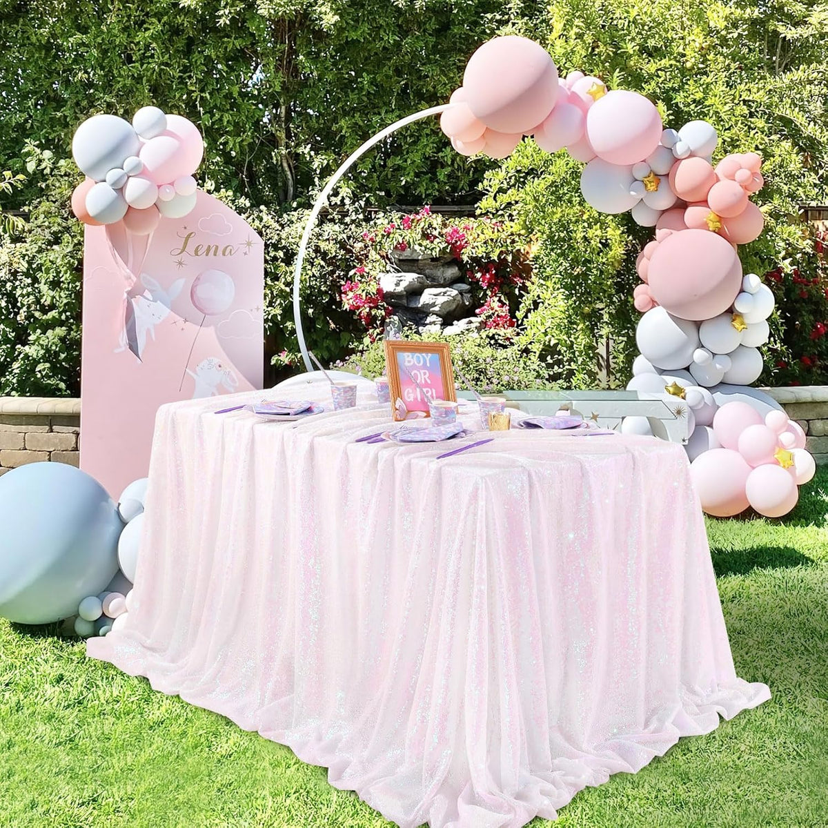 QueenDream Party Tablecloth Rectangular 90 x 132 Inch White Iridescent Tablecloth Table Cloth