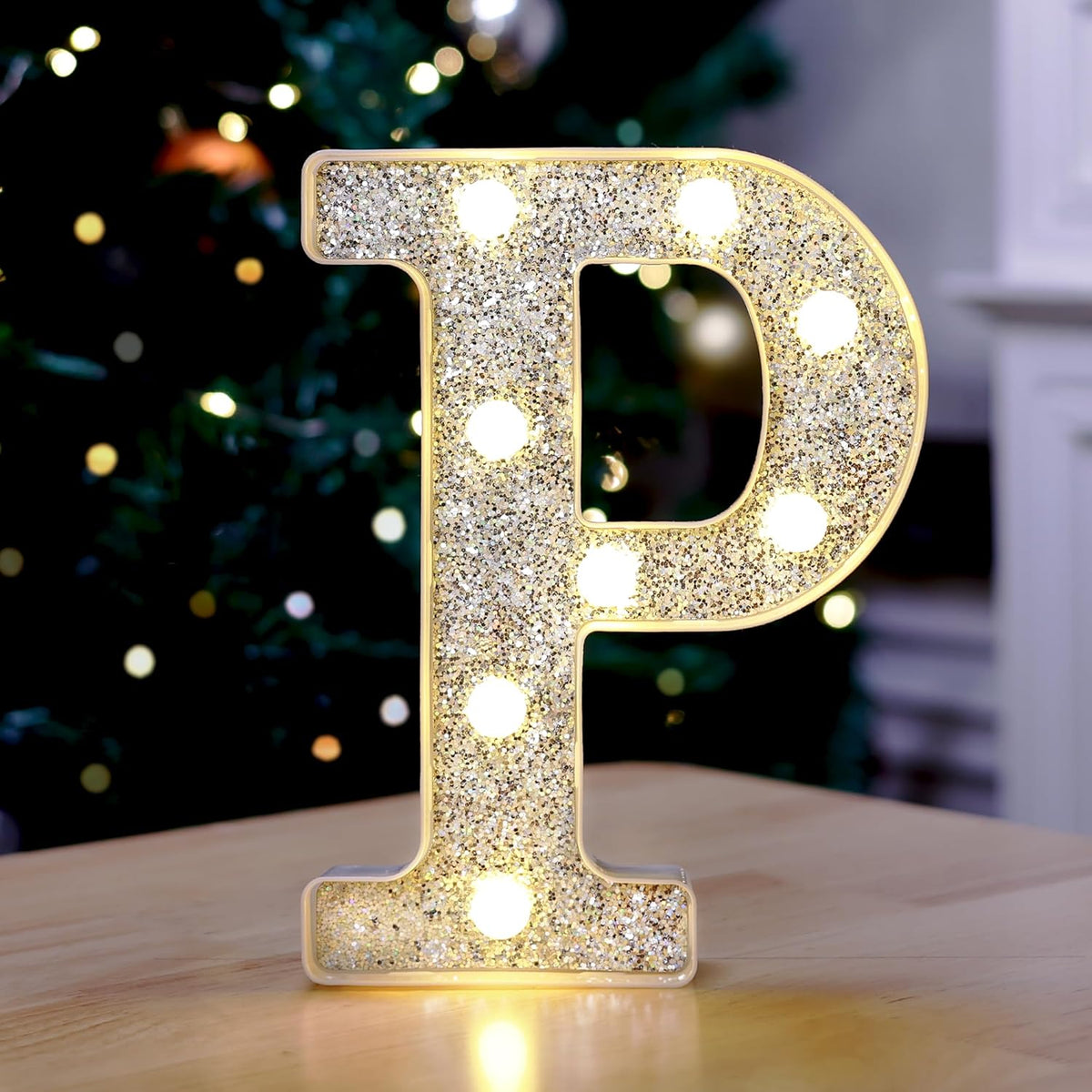 Marquee Light Up Letters, Glitter Silver LED Letter Lights Battery Powered Alphabet Letter Sign for
