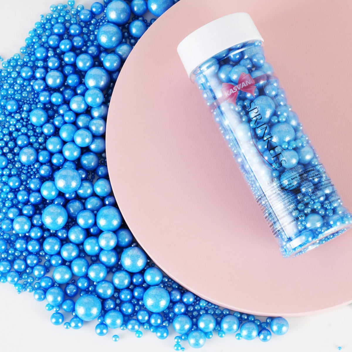 Kasvan Royal Blue Pearl Sugar Sprinkles - Edible Candy Pearls 130g/4.58 Oz, Mix Size, Baking Cake