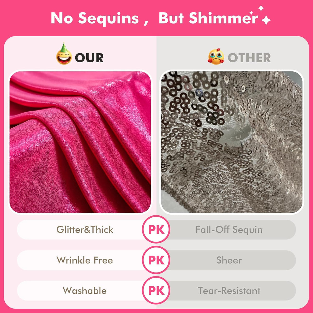 10x10ft Shimmer Hot Pink Sequin Backdrop Curtain for Parties, Thick Wrinkle Free Glitter Fuchsia