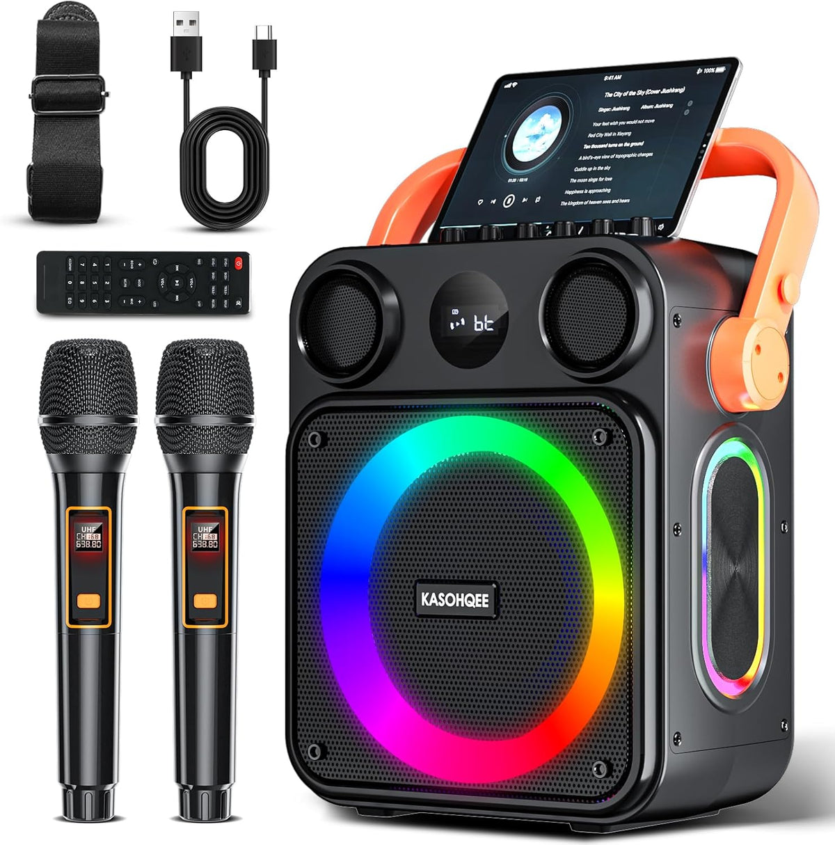 Karaoke Machine for Adults,Portable Karaoke Speaker with Two Wireless Microphones, 3.7v Speaker