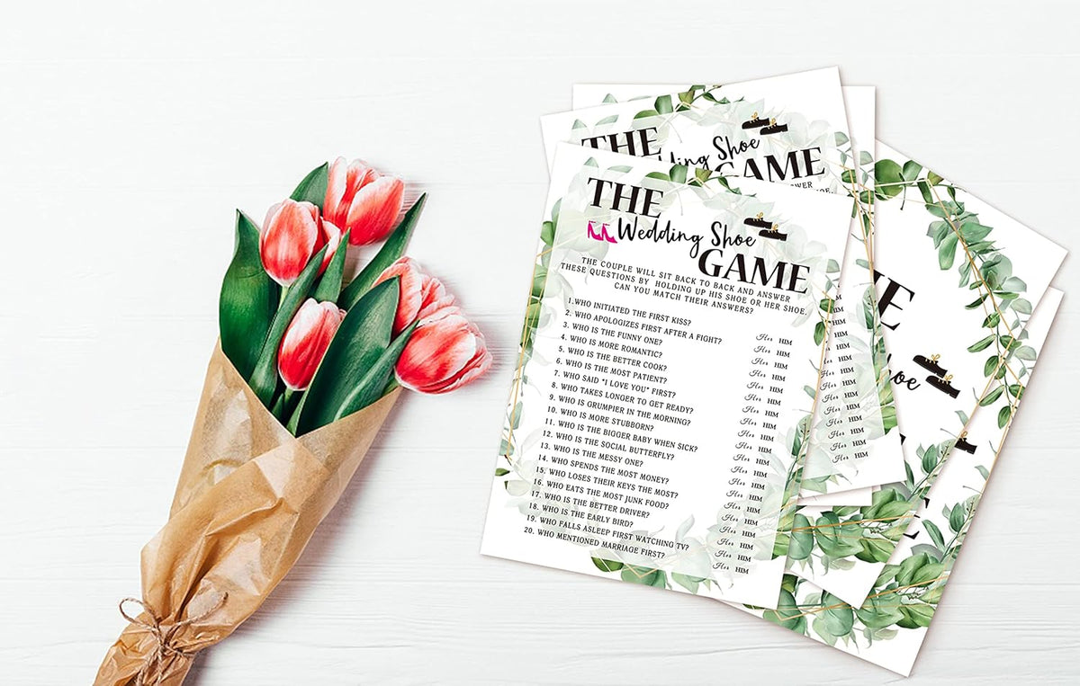 Bridal Shower Game Cards, Wedding Shoe Game, Tropical Jungle Theme Engagement Party Cards for