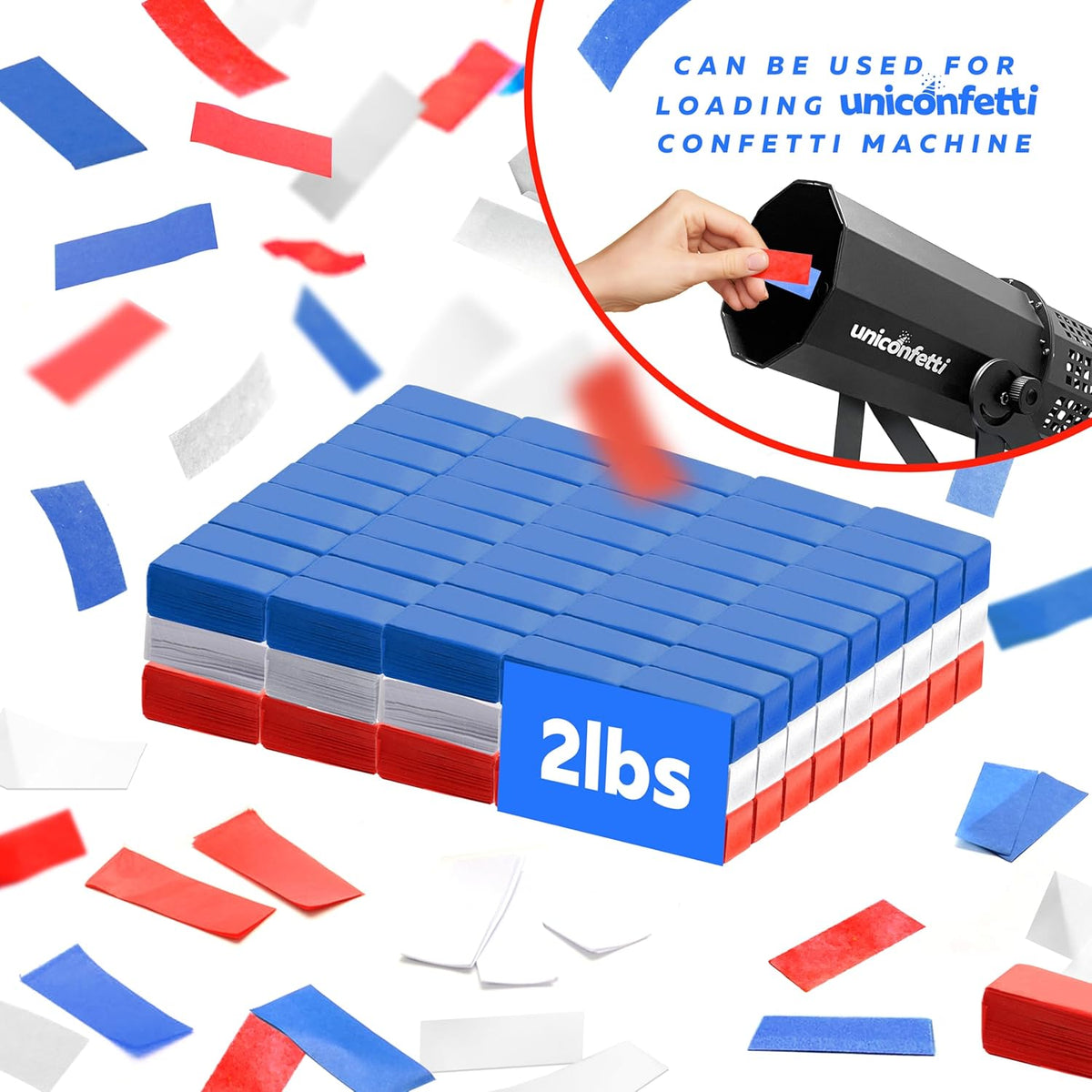 America Confetti Paper for Confetti Machine, 2.2lbs|1kg of Biodegradable Red White & Blue Light