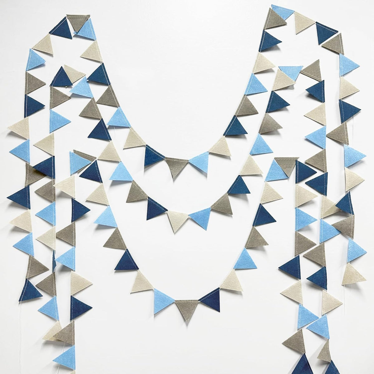 Dusty Blue Party Decoration Gray Blue Felt Hanging Triangle Mini Bunting Pennant Banner Flag for