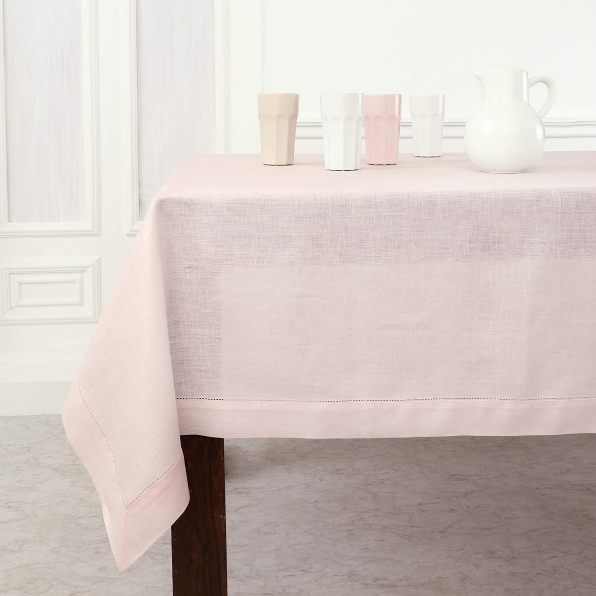 Solino Home Pink Linen Tablecloth 52 x 52 Inch - 100% Pure Linen Square Table Throw - Classic
