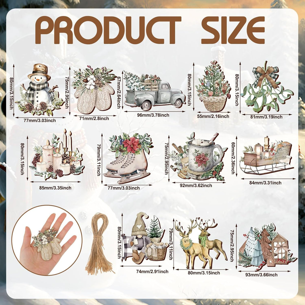 Suzile 36 Pcs Christmas Wooden Ornaments Vintage Christmas Tree Ornaments Xmas Decorations for Tree