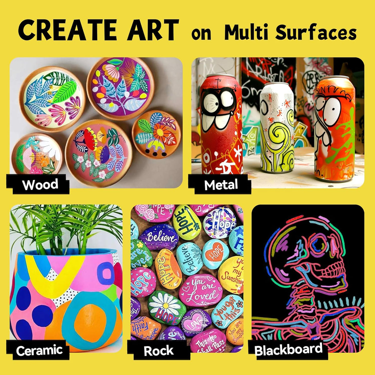 12 Neon Colors Jumbo Markers, 15mm Jumbo Felt Tip, Acrylic Paint Markers for Rock Painting, Poster