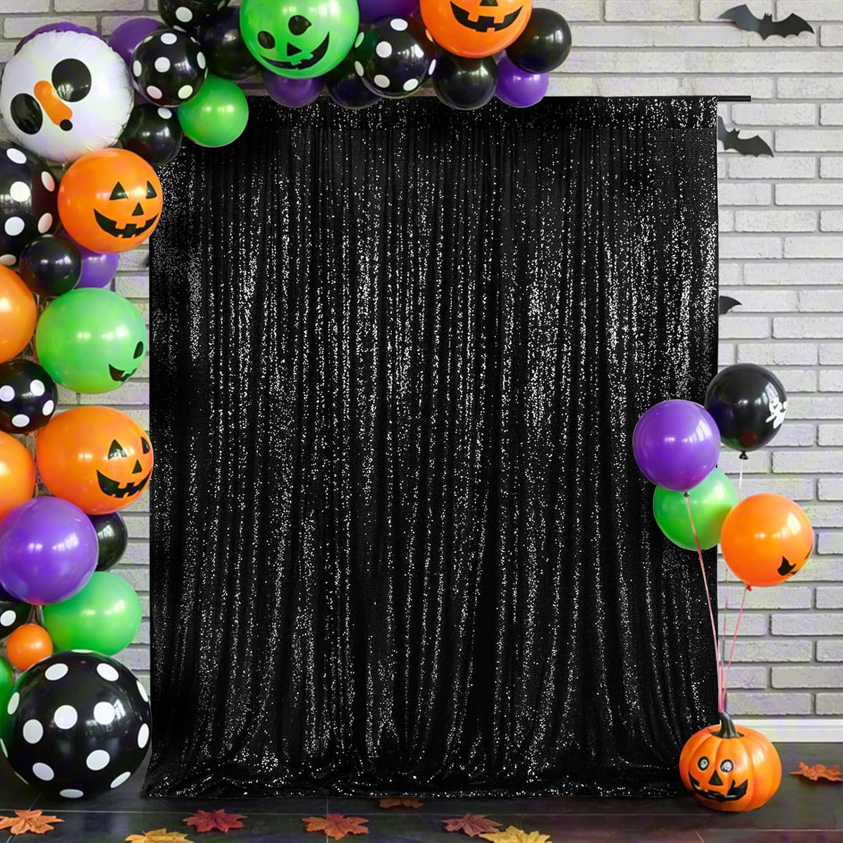 Eternal Beauty Black Thick Sequin Backdrop, 10x10 Ft Halloween Glitter Background Curtains for