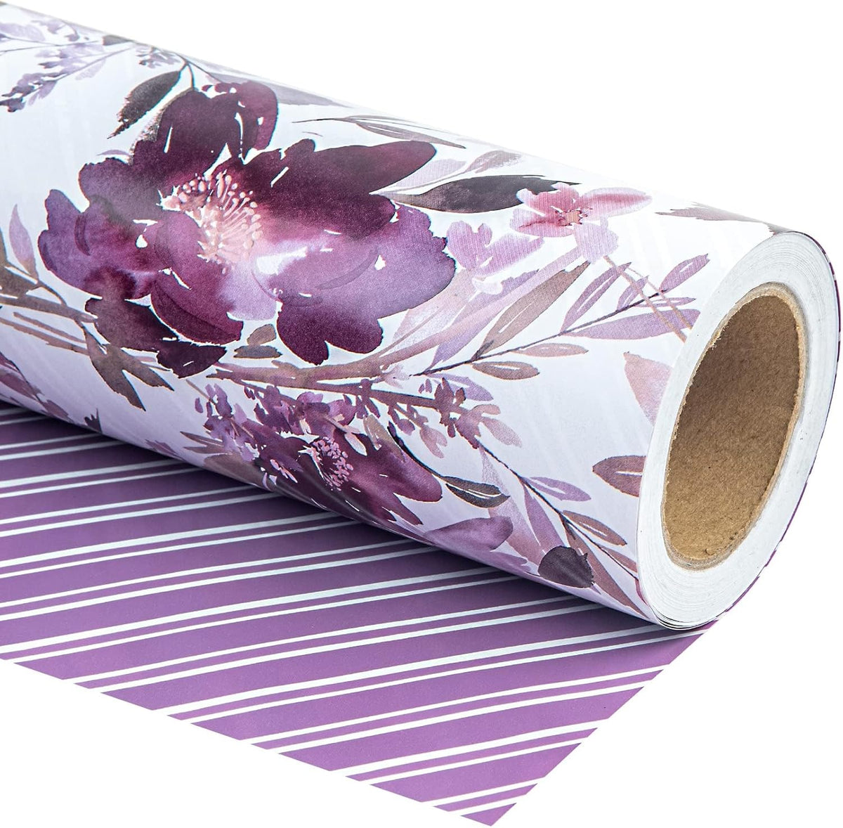 WRAPAHOLIC 30 Inch Jumbo Reversible Floral Wrapping Paper - 30 Inch X 33 Feet - Purple Floral