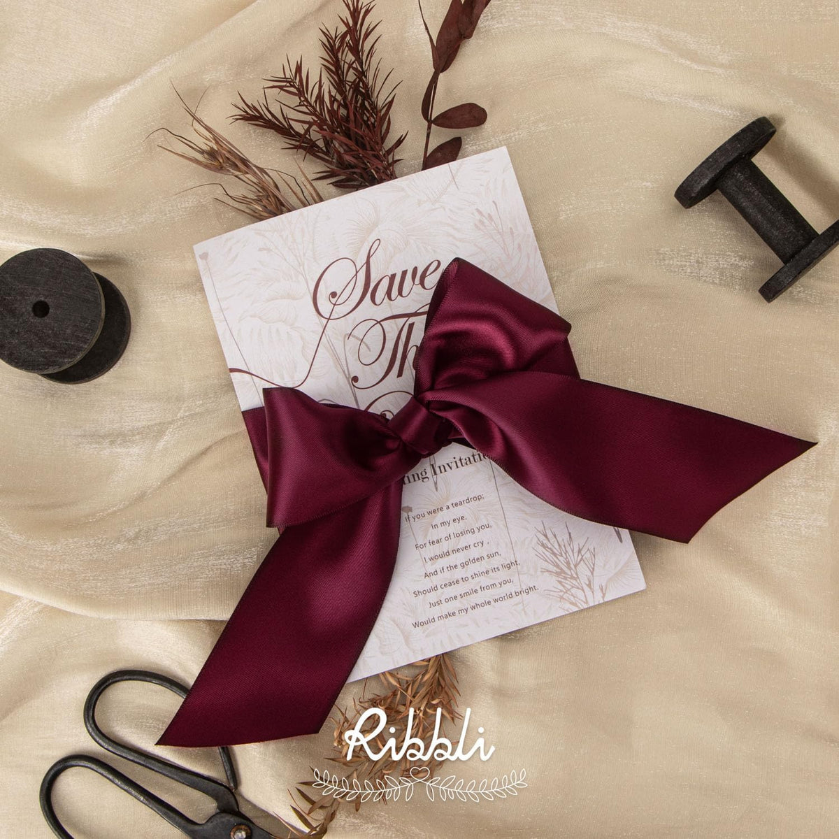 Ribbli Burgundy Double Faced Satin Ribbon, 2” x Continuous 10 Yards,Use for Bows Bouquet,Gift