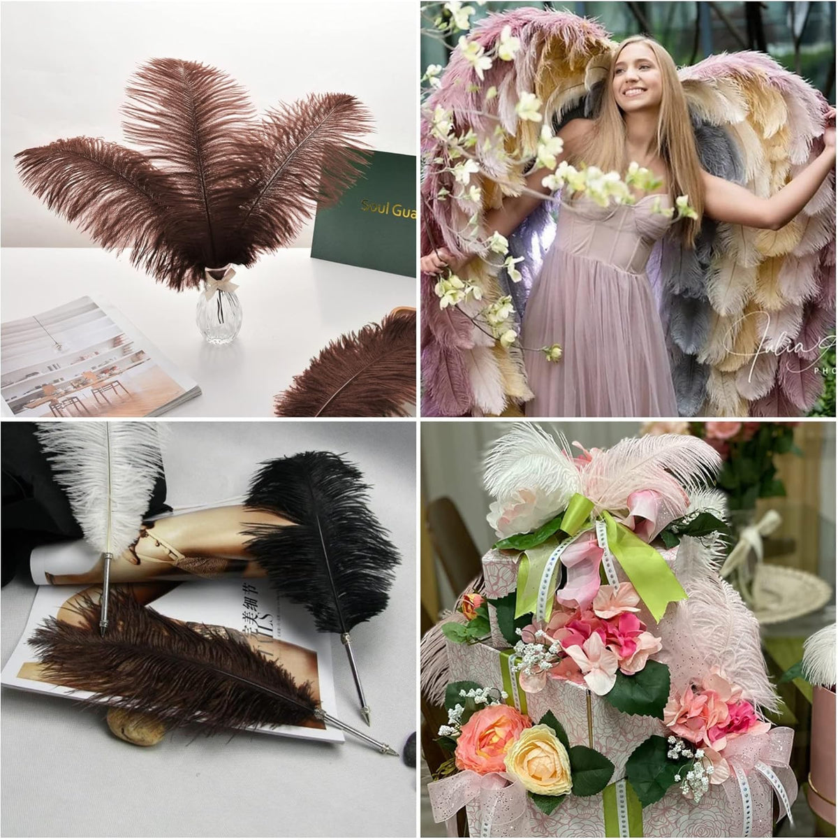 Ballinger Brown Big Ostrich Feathers - 24pcs 8-10inch Craft Feathers for Party Centerpieces, Flower
