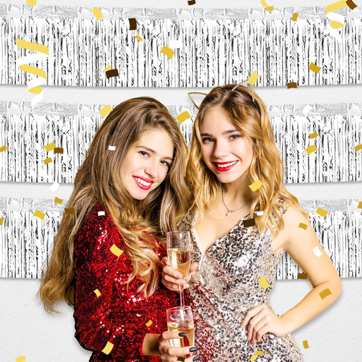 6 Pack 10 Feet Silver Foil Fringe Garland Metallic Tinsel Streamers Banner Wall Hanging Curtain
