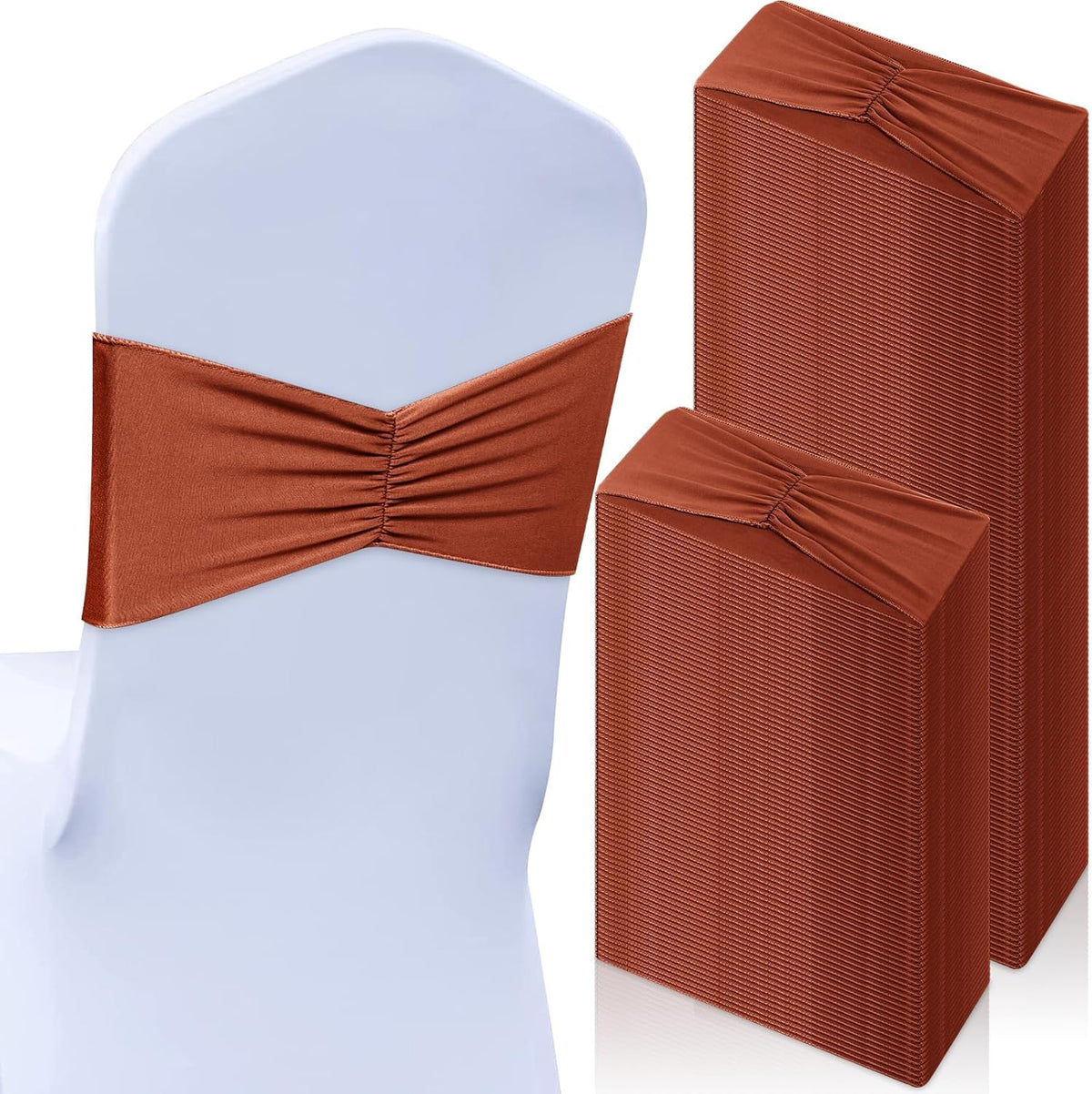 Moukeren 100 Pcs Spandex Chair Sashes Bows Bands Slider Sashes for Chair Covers Elastic Bands Ties