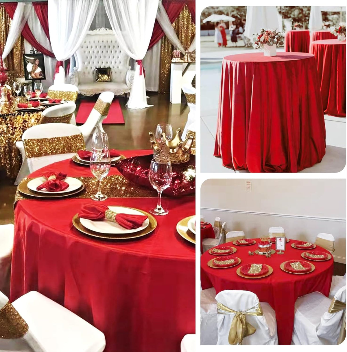 12 Pack Round Tablecloths 120 Inch, Red Polyester Table Cover for Round Table, Stain and Wrinkle