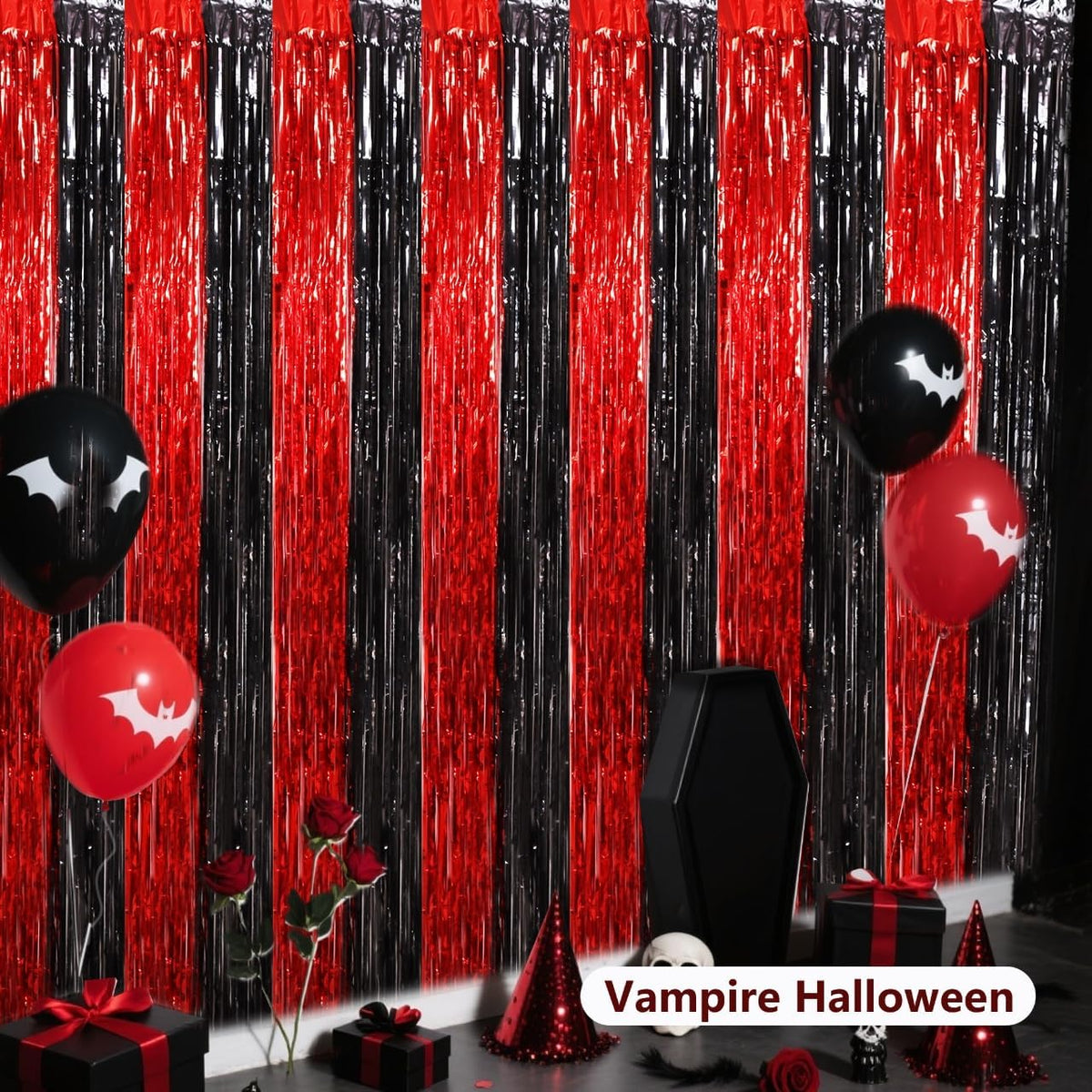 BEISHIDA Red Black Door Streamers Backdrop Foil Fringe Tinsel Party Streamers Curtains Photo