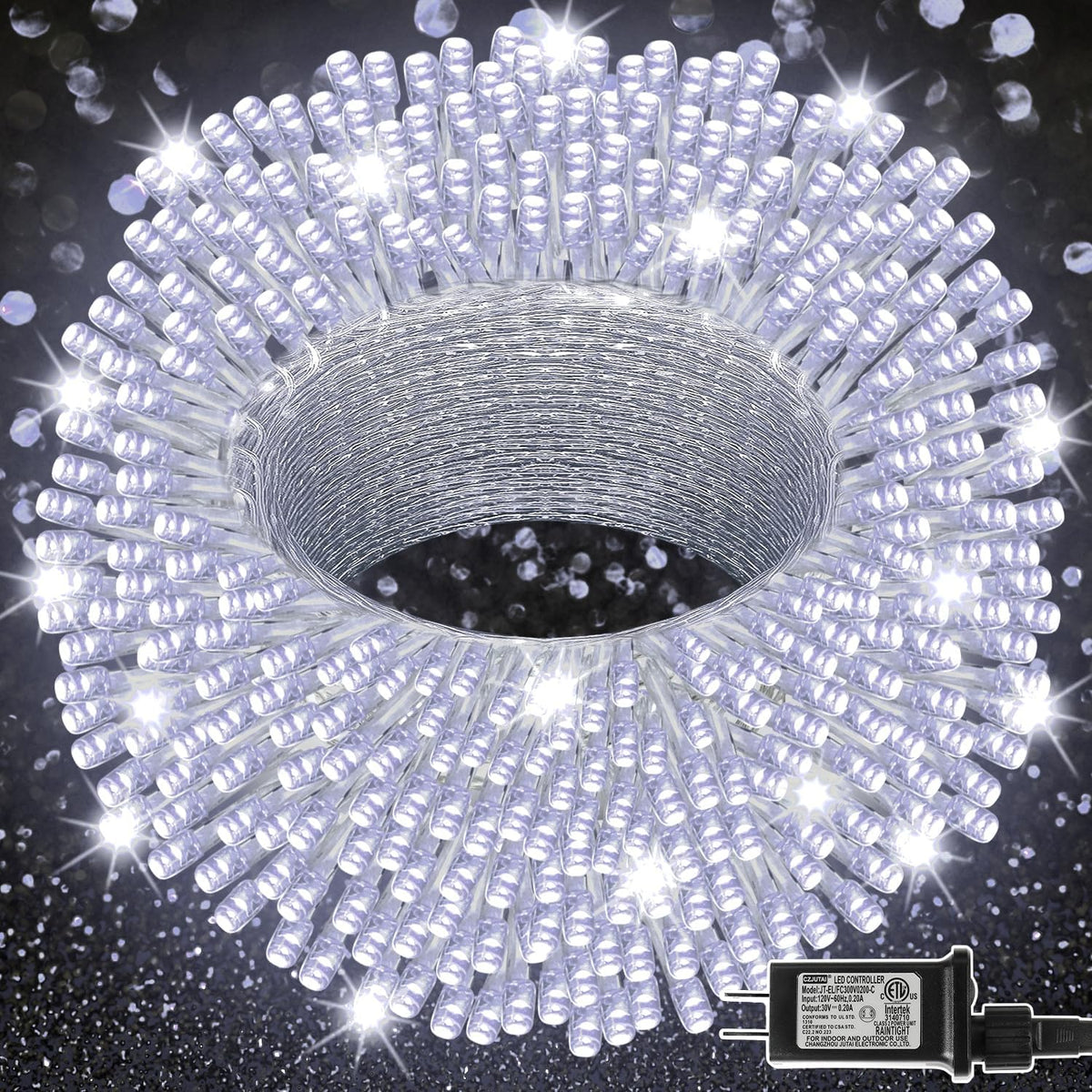 LJLNION 300 LED String Lights Outdoor Indoor, Extra Long 98.5FT Super Bright Christmas Lights, 8