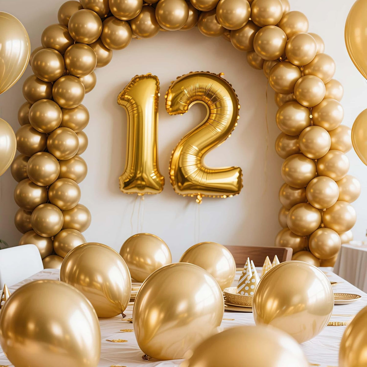 300 Pcs Gold Metallic Chrome Balloons 12 inch Gold Helium Party Balloon for Wedding Baby Shower