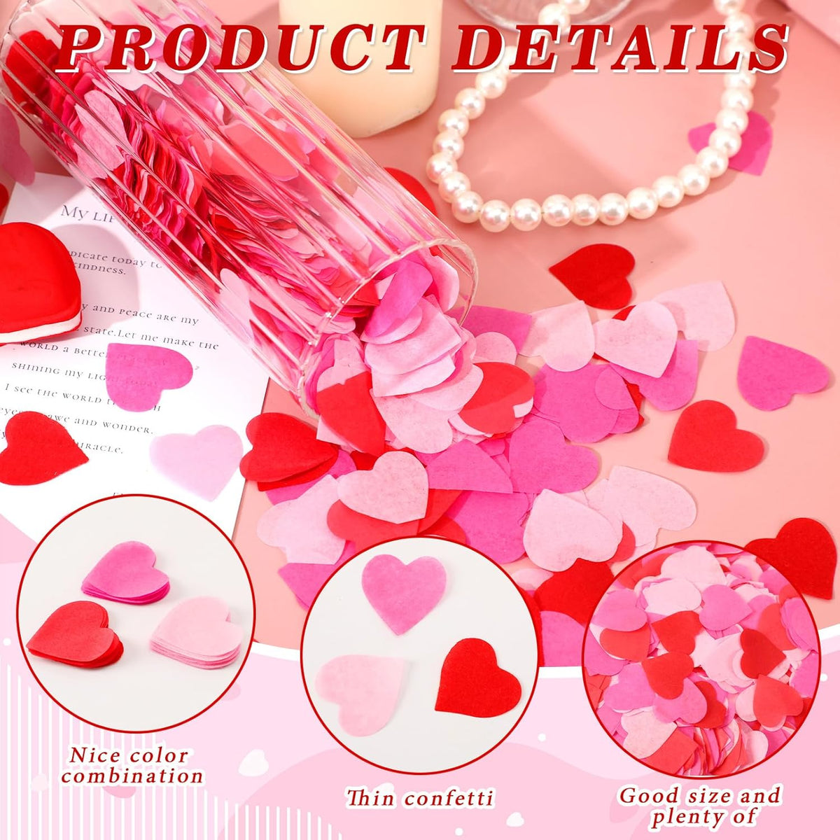 MARFOREVER Valentine's Day Heart Paper Confetti, Red Heart Tissue Decorations Valentine Party