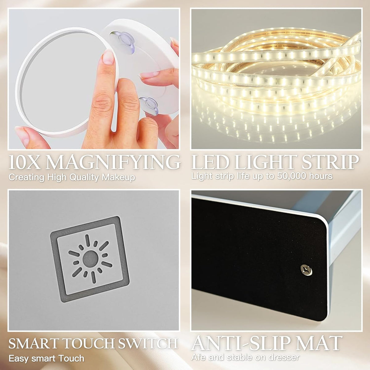 16x12 Inch Vanity Mirror with Lights, Lighted Makeup Mirror with 10X Magnification, Smart Touch 3