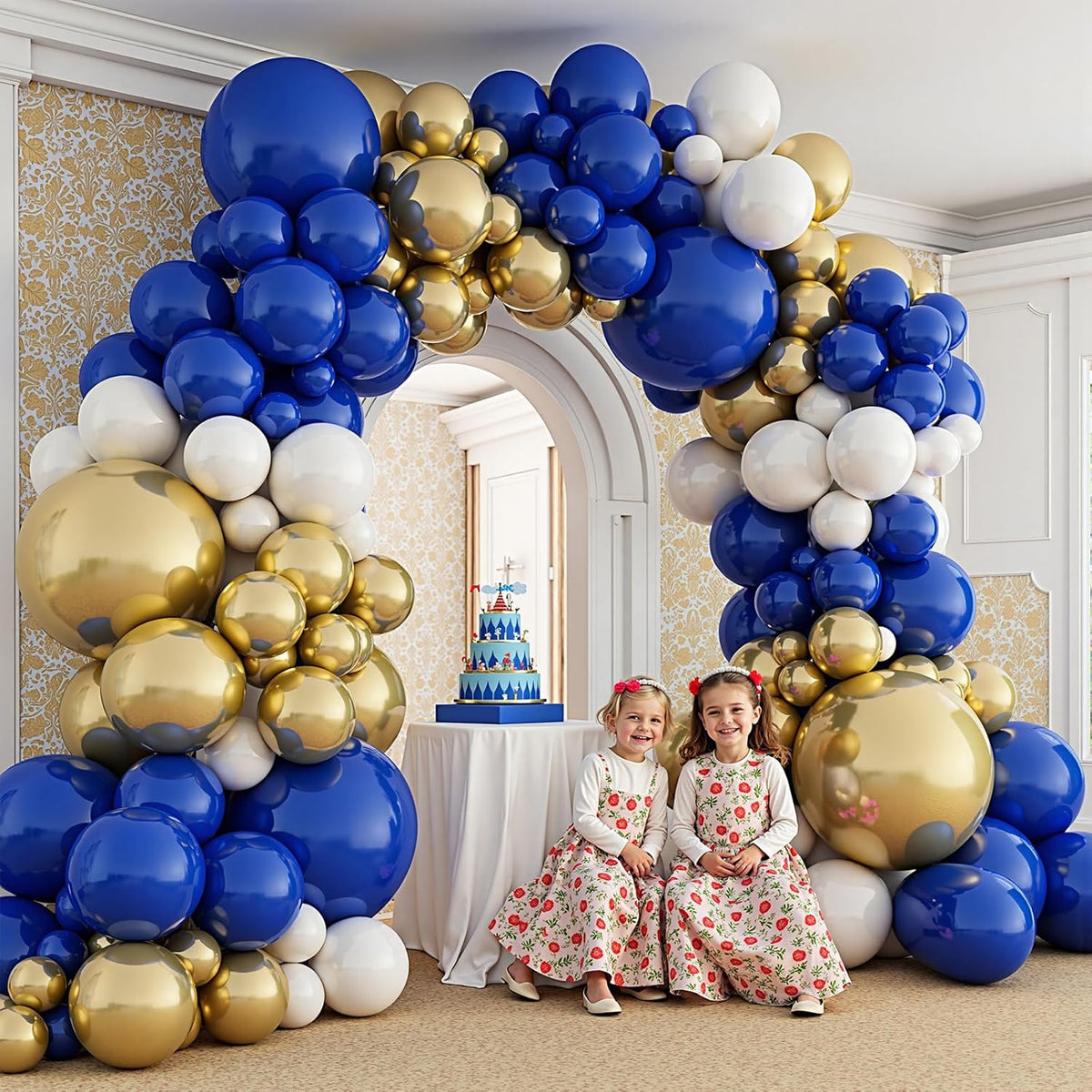 412Pcs Royal Blue and Gold Balloons Arch Garland Kit,5 10 12 18 inch blue and gold balloons for