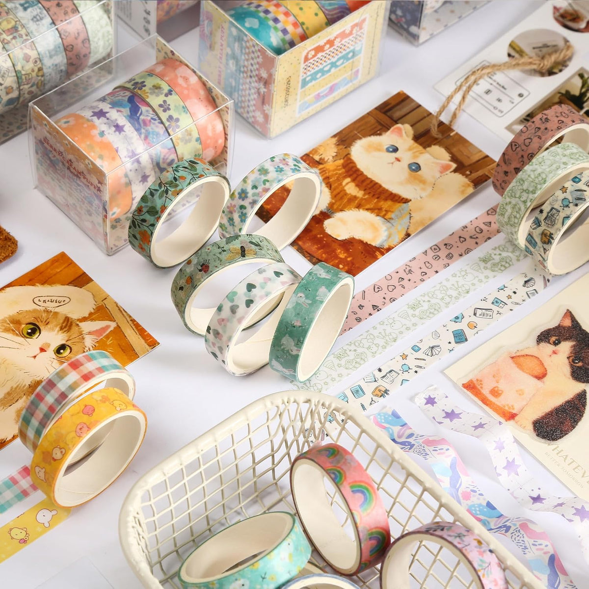 YUBBAEX 60 Rolls Value Washi Tape Pack Retro Arts Masking Tape Basic Patterns Decorative for DIY